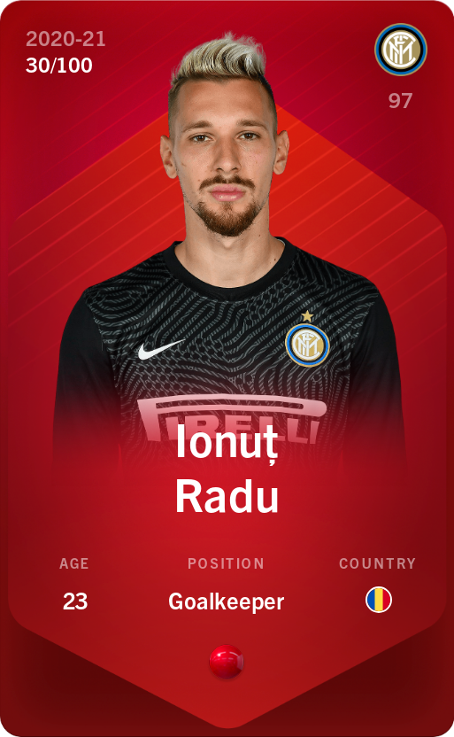 Sorare - Sorare Official - Ionuț Radu 2020-21 • Rare 30/100 - NFT # 58945525425273425519330058403879949401521823911543925362095567380234448516309