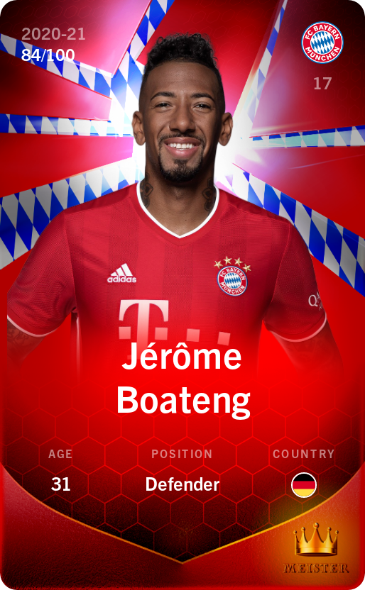 Sorare - Sorare Official - Jérôme Boateng 2020-21 • Rare 84/100 - NFT # 39058806438897298250550176888389045193209285972654195136777931318560714513671