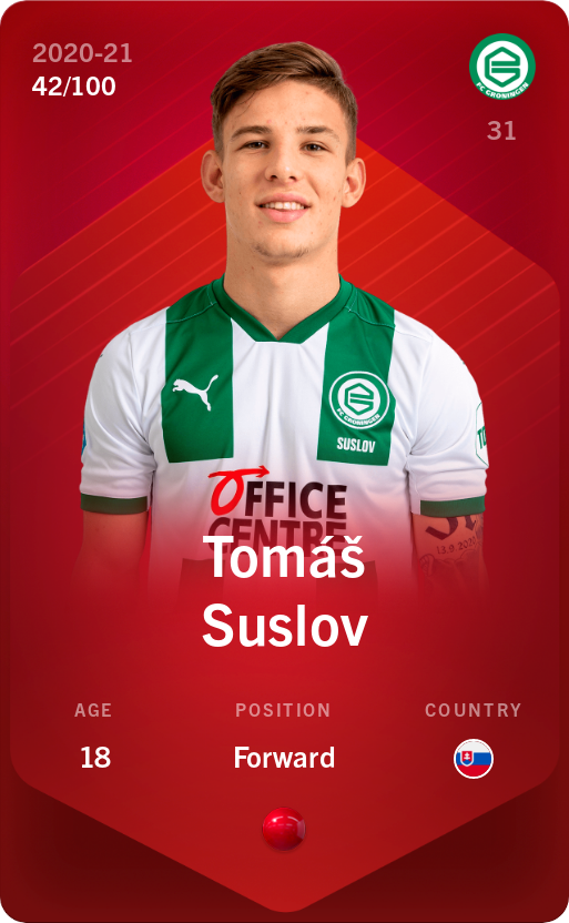 Sorare - Sorare Official - Tomáš Suslov 2020-21 • Rare 42/100 - NFT # 36066227277993916810211832301469454702586494605351719576950357398910964567691