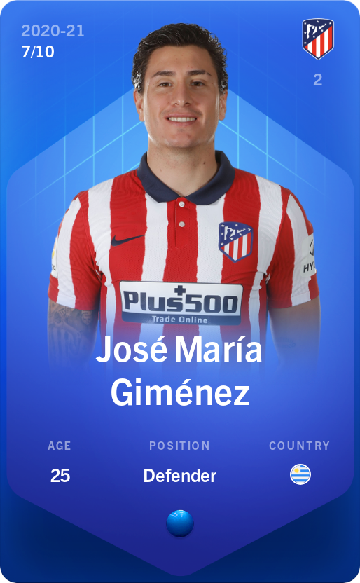 Sorare - Sorare Official - José María Giménez 2020-21 • Super Rare 7/10 - NFT # 91868331283161987932188670041759676364152601519272797366312949336511684605241