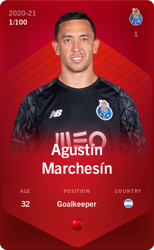 Sorare - Sorare Official - Agustín Marchesín 2020-21 • Rare 1/100 - NFT # 59714117286704829194309605229686164392405739689516512619341436381727480562599