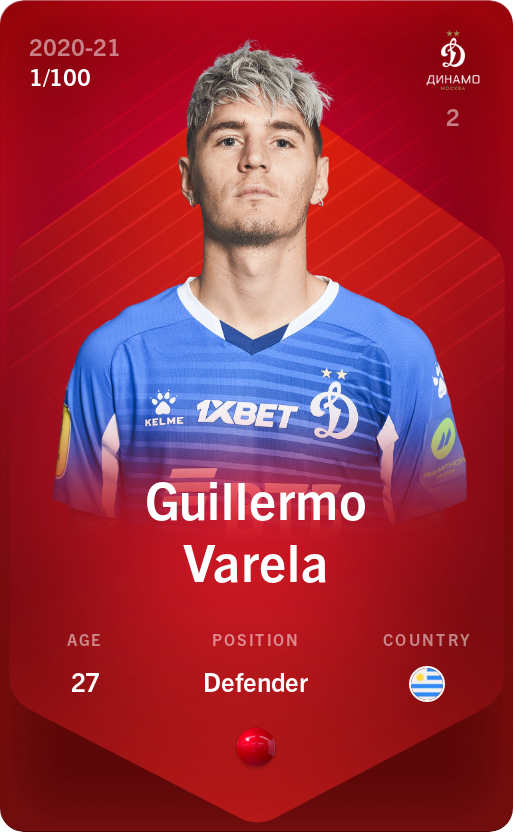 Sorare - Sorare Official - Guillermo Varela 2020-21 • Rare 1/100 - NFT # 68876509381074886789845964592315091395288303628346306833108841933414459826032