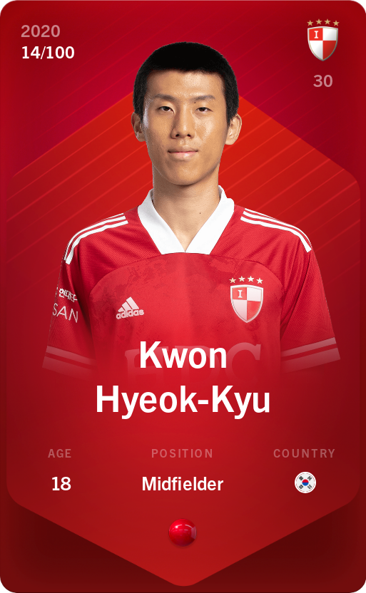 Sorare - Sorare Official - Kwon Hyeok-Kyu 2020-21 • Rare 14/100 - NFT # 30325676508905687491245661734429979597323796431376519716238240927105254961007