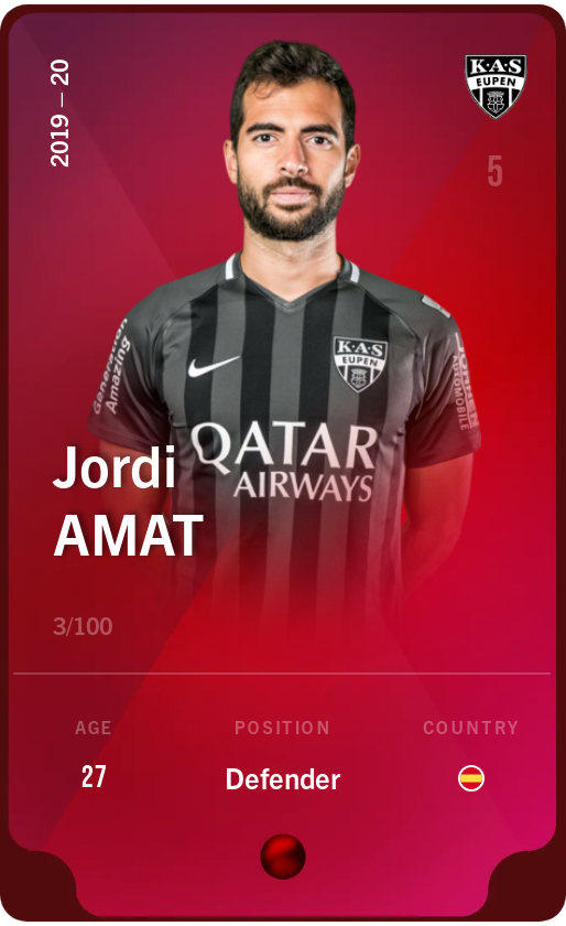 Sorare - Sorare Official - Jordi Amat 2019-20 • Rare 3/100 - NFT # 98657059534360566785599539317361171272044081477642956932257343354313771595851