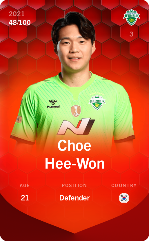 Sorare - Sorare Official - Choe Hee-Won 2021-22 • Rare 48/100 - NFT # 85190737349998809991331421127467927354032206484991589258203941910890828297331
