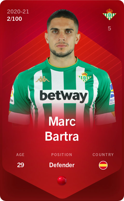 Sorare - Sorare Official - Marc Bartra 2020-21 • Rare 2/100 - NFT # 88100805070177631126904702196310173336617534609259439812007252923725113808344