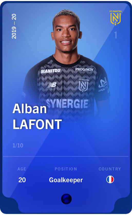 Sorare - Sorare Official - Alban Lafont 2019-20 • Super Rare 1/10 - NFT # 109308483352111069235950405762757564617956341372370451594833775054790592581756