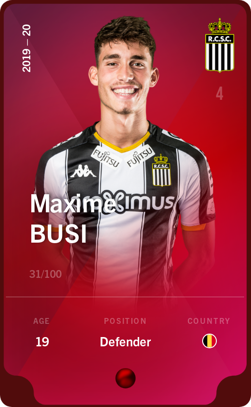 Sorare - Sorare Official - Maxime Busi 2019-20 • Rare 31/100 - NFT # 84401292734587031653631650914998818034903887725603567204074743845123499328957