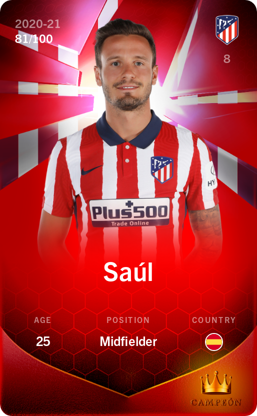 Sorare - Sorare Official - Saúl 2020-21 • Rare 81/100 - NFT # 63560508211573990519003336450476277599255243352593651849135241158214513148754
