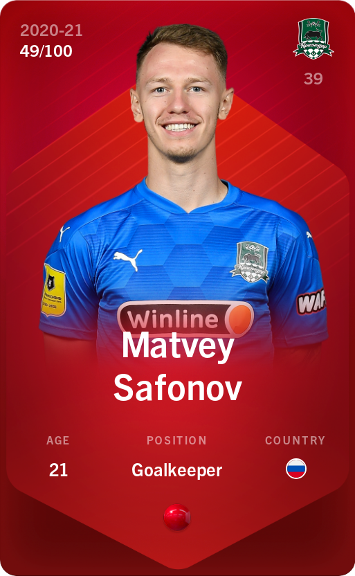 Sorare - Sorare Official - Matvey Safonov 2020-21 • Rare 49/100 - NFT # 16075095318626600625784834824924604054759042052883351408149694850109179512260