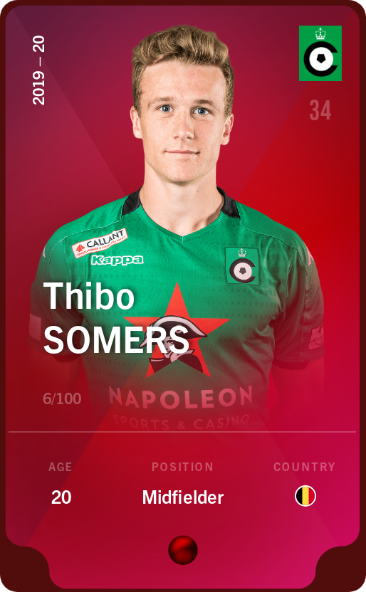 Sorare - Sorare Official - Thibo Somers 2019-20 • Rare 6/100 - NFT # 13929847390894491196826755896030738532024469238428583845729921759533212714469