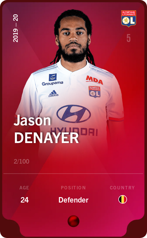 Sorare - Sorare Official - Jason Denayer 2019-20 • Rare 2/100 - NFT # 35089859035670436535692272158948189505544036725237915674311975015388121029825