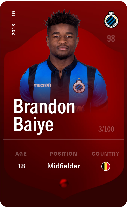 Sorare - Sorare Official - Brandon Baiye 2018-19 • Rare 3/100 - NFT # 54482498632029373921232897925804356558428911148183089699266606937526408842495