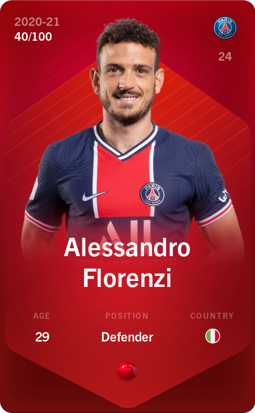 Sorare - Sorare Official - Alessandro Florenzi 2020-21 • Rare 40/100 - NFT # 30048689712866289925792582999642368011326200277367906543867271801018450269869