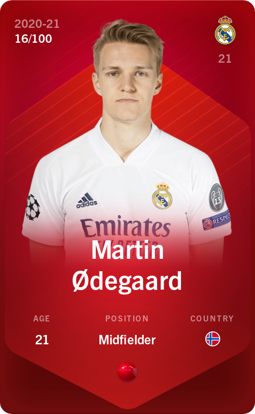 Sorare - Sorare Official - Martin Ødegaard 2020-21 • Rare 16/100 - NFT # 37169049007570369062675637959428092415968044134429700841922966232740486892572