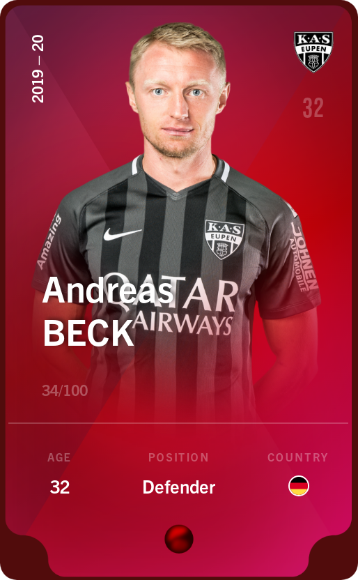 Sorare - Sorare Official - Andreas Beck 2019-20 • Rare 34/100 - NFT # 61193164616590950801112822504580018033501516617398196331321292425845595068288