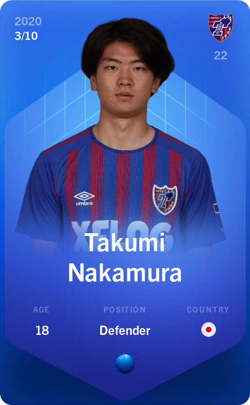 Sorare - Sorare Official - Takumi Nakamura 2020-21 • Super Rare 3/10 - NFT # 37848022752329075135493405691095445830217105772756394564041384439621949791551