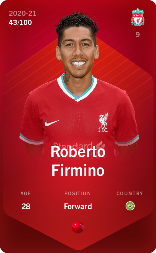 Sorare - Sorare Official - Roberto Firmino 2020-21 • Rare 43/100 - NFT # 109939673464887990105982450500310691212311045525581509224653512148777609215495