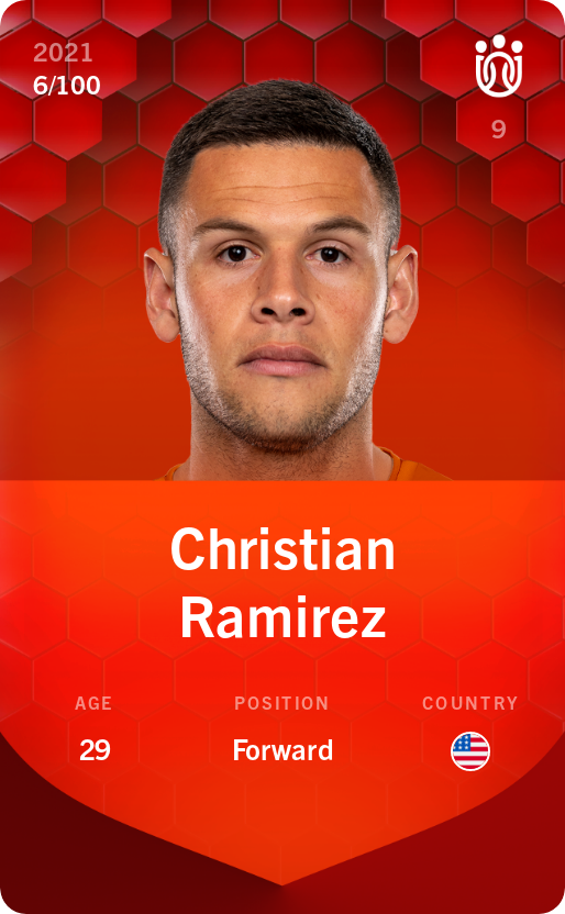 Sorare - Sorare Official - Christian Ramirez 2021-22 • Rare 6/100 - NFT # 84496442582097372846378532511067410483383525275529472838624656845472850908115