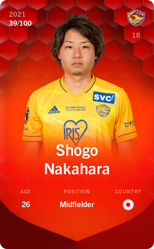 Sorare - Sorare Official - Shogo Nakahara 2021-22 • Rare 39/100 - NFT # 8664956952140762978109229952319750076599117686698836806332610629350185113658