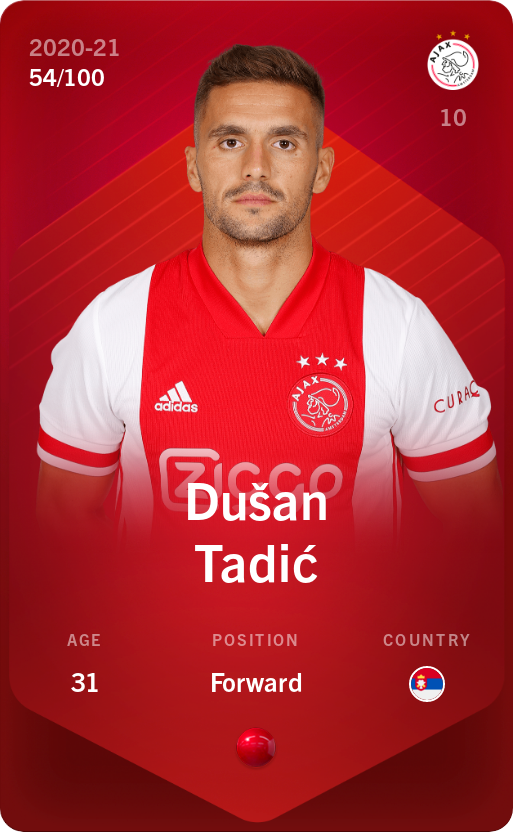 Sorare - Sorare Official - Dušan Tadić 2020-21 • Rare 54/100 - NFT # 10596462204484692573326559752098418200746426699355399169331303357731866603249