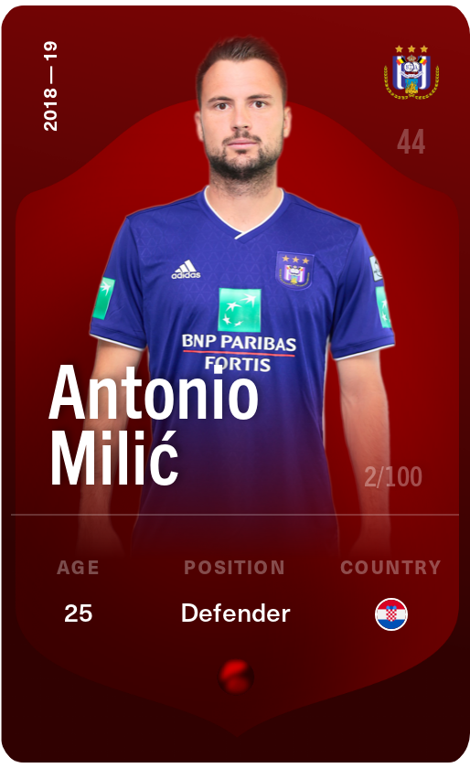 Sorare - Sorare Official - Antonio Milić 2018-19 • Rare 2/100 - NFT # 79919176551481189494561055645401936109325808918451246092607787521942529020860