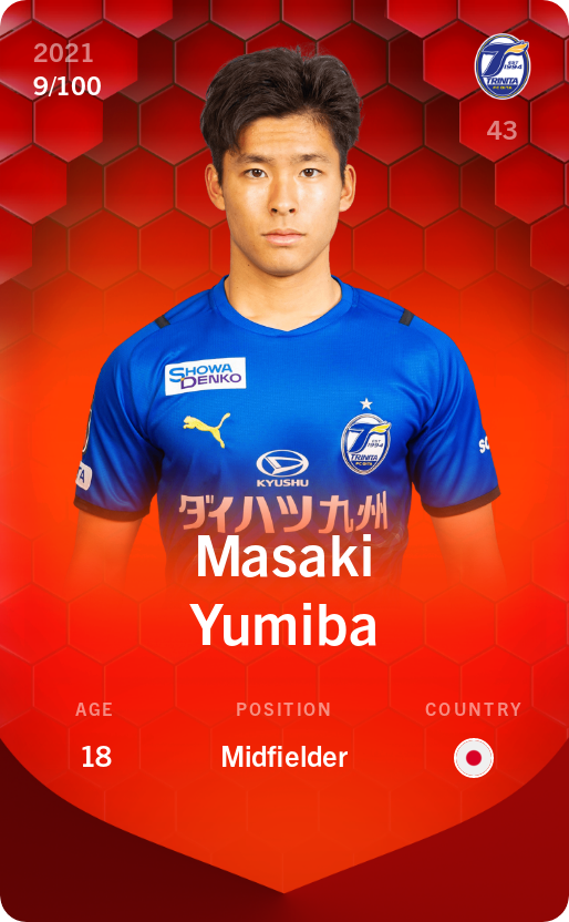 Sorare - Sorare Official - Masaki Yumiba 2021-22 • Rare 9/100 - NFT # 33799233163105344230125425211346003009192254963550796732323117335449990879594