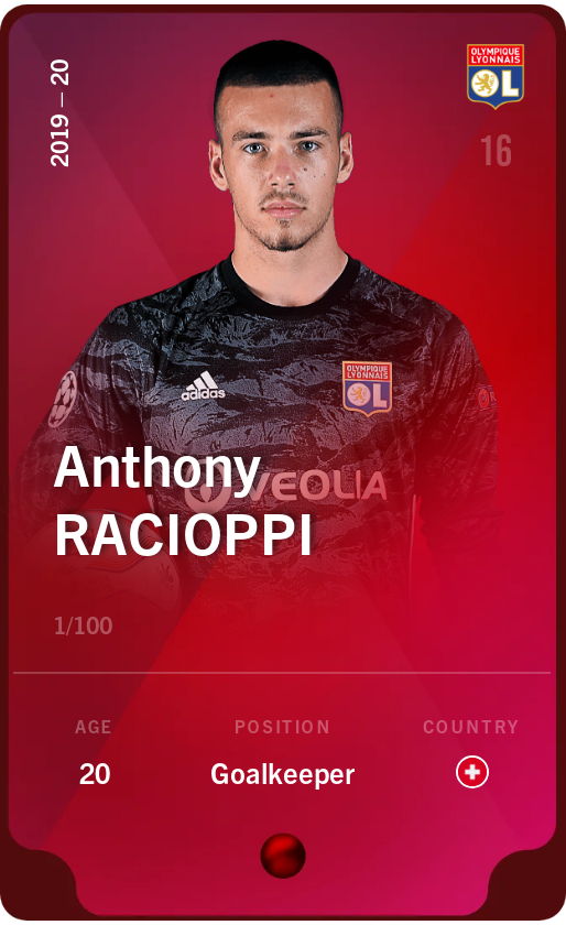 Sorare - Sorare Official - Anthony Racioppi 2019-20 • Rare 1/100 - NFT # 39415279348465833822715185640324861159655508100120050578175776112097536961333