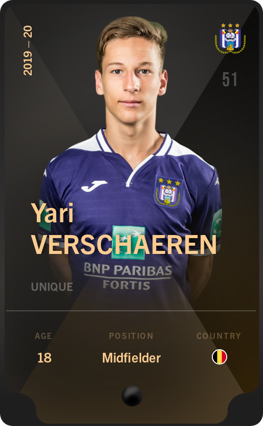 Sorare - Sorare Official - Yari Verschaeren 2019-20 • Unique - NFT # 30785013478929050114660268425069155977745793962733112235839117906436562696124