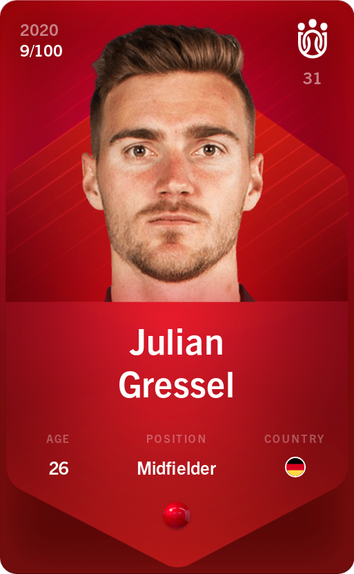 Sorare - Sorare Official - Julian Gressel 2020-21 • Rare 9/100 - NFT # 70905155598885368835147289193603625659778740775323621061992130787184982529017