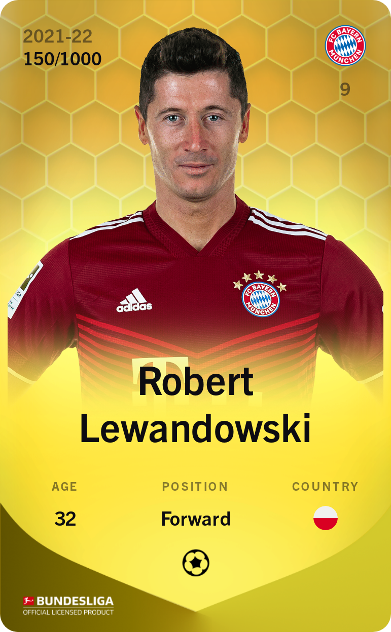 Sorare - Sorare Official - Robert Lewandowski 2021-22 • Limited 150/1000 - NFT # 40819976008856460420670346436379366544045730233645978635099606671353941073502