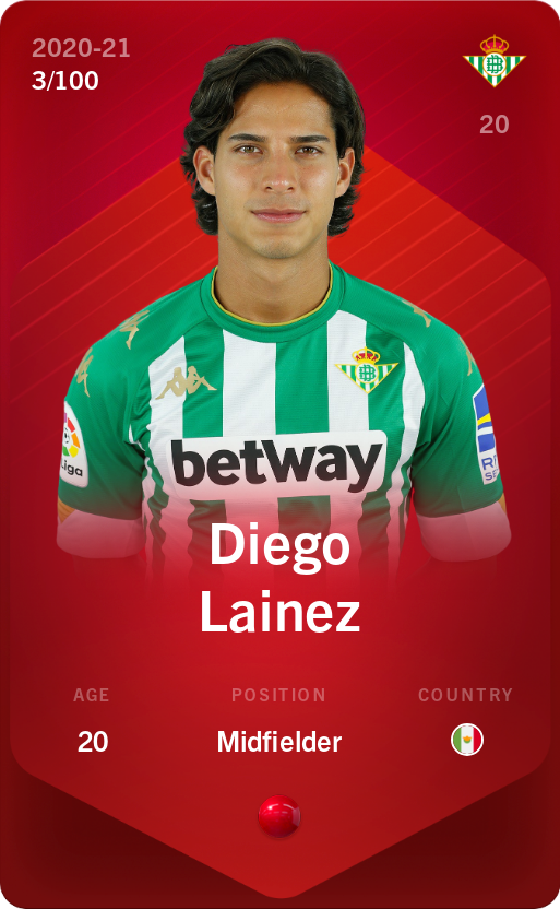 Sorare - Sorare Official - Diego Lainez 2020-21 • Rare 3/100 - NFT # 17855643515838437203327957637289449096287851424967884931509838921677409597862