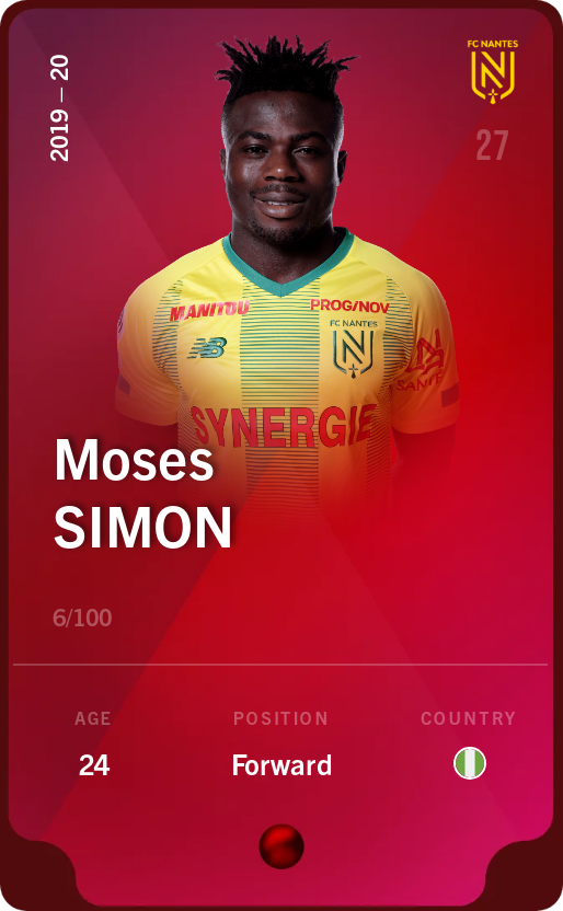 Sorare - Sorare Official - Moses Simon 2019-20 • Rare 6/100 - NFT # 11079772334589846279774537554231927592429175247386722835161938055648693058284