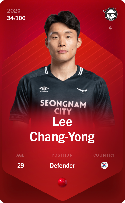 Sorare - Sorare Official - Lee Chang-Yong 2020-21 • Rare 34/100 - NFT # 72244460305136507799316832331857156121407244971261863986339892860764952256036