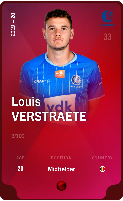 Sorare - Sorare Official - Louis Verstraete 2019-20 • Rare 3/100 - NFT # 3279878186046722521200888237304504296258973525480329674797124941521509675960