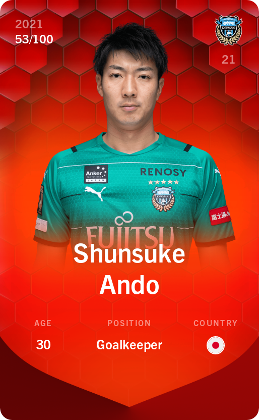 Sorare - Sorare Official - Shunsuke Ando 2021-22 • Rare 53/100 - NFT # 43829242410347084321681758489681431208591594008116993951925722872158497400669