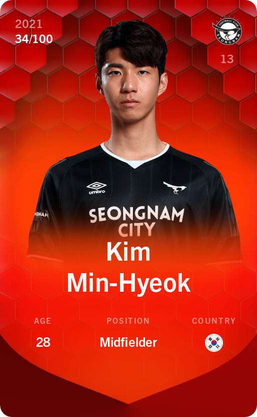 Sorare - Sorare Official - Kim Min-Hyeok 2021-22 • Rare 34/100 - NFT # 6727796854342937109631242391228821391108913086785739249600817661966966577801