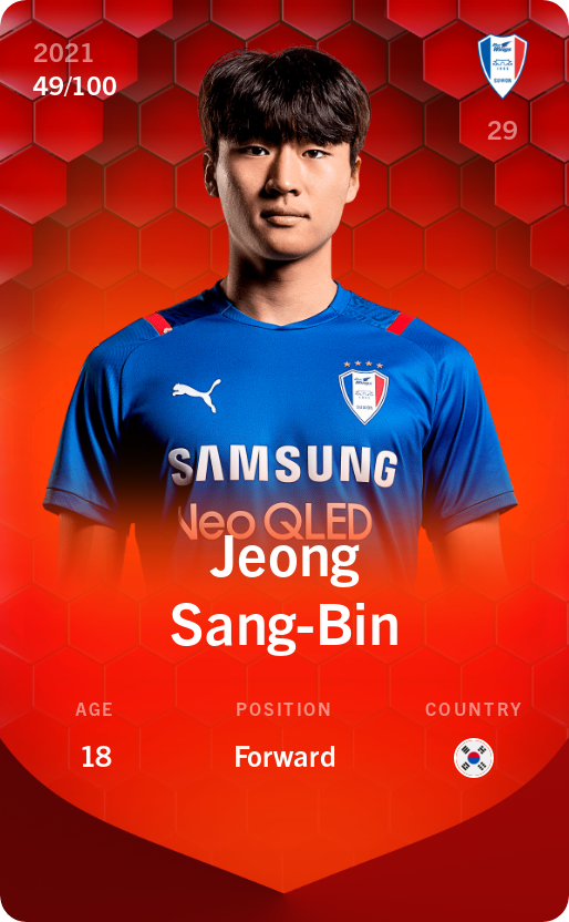 Sorare - Sorare Official - Jeong Sang-Bin 2021-22 • Rare 49/100 - NFT # 112891324086318256834540178824055342688879048313112207865289830784179243991564