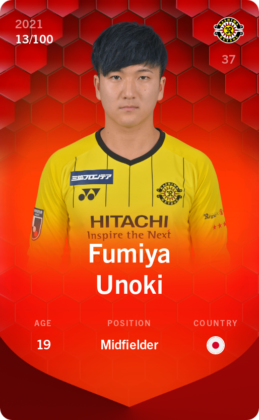 Sorare - Sorare Official - Fumiya Unoki 2021-22 • Rare 13/100 - NFT # 80457279322796185589861352446339948130639783545949740626548084942407622477159