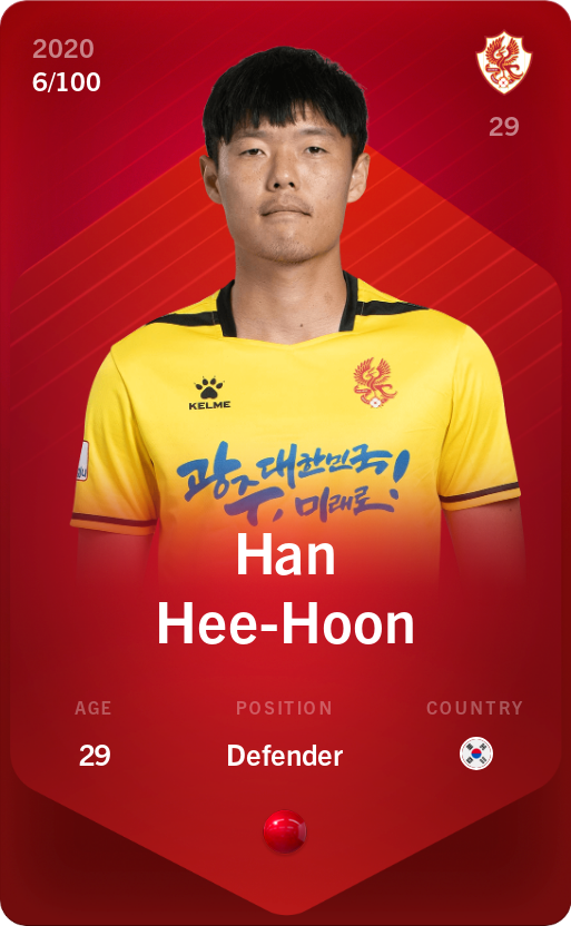 Sorare - Sorare Official - Han Hee-Hoon 2020-21 • Rare 6/100 - NFT # 44685545146689355123636997157280510829191283710254382231473081762338191745637