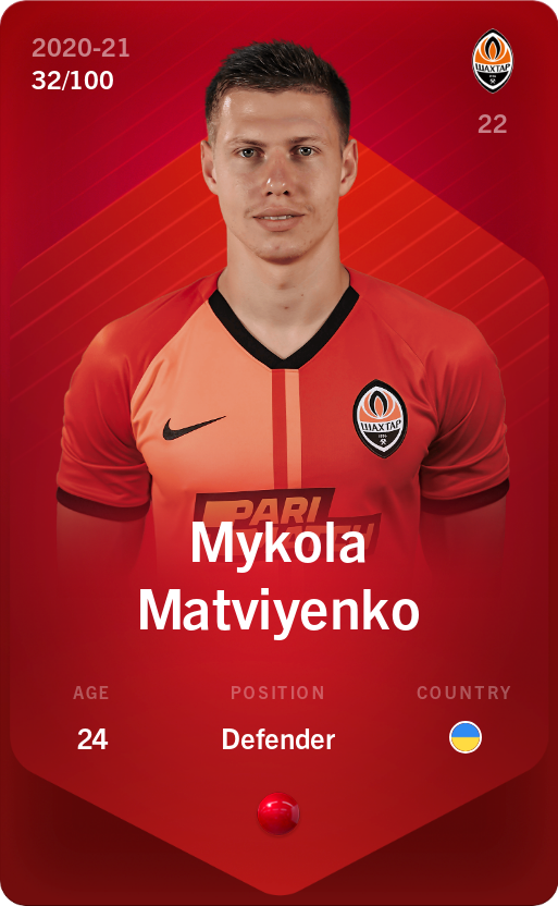 Sorare - Sorare Official - Mykola Matviyenko 2020-21 • Rare 32/100 - NFT # 11366953326914103099008482416211540402132514965744496539848967467264378053625