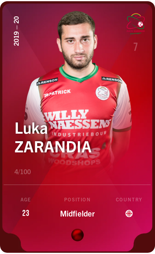 Sorare - Sorare Official - Luka Zarandia 2019-20 • Rare 4/100 - NFT # 24513718295038927267255847962915369014264719156750624041361857403131650901775