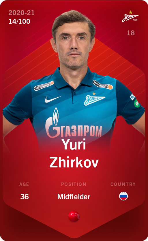 Sorare - Sorare Official - Yuri Zhirkov 2020-21 • Rare 14/100 - NFT # 58069945493075431315790746664992244537522621953242851893628010794461545107195