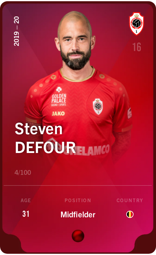 Sorare - Sorare Official - Steven Defour 2019-20 • Rare 4/100 - NFT # 70563756669622763706161384836703849035011620357207434610963428372900619891877