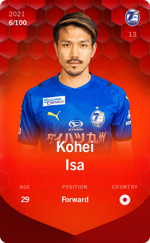 Sorare - Sorare Official - Kohei Isa 2021-22 • Rare 6/100 - NFT # 19360598898013074715249738396674636759627064718993904880693347302430292583467