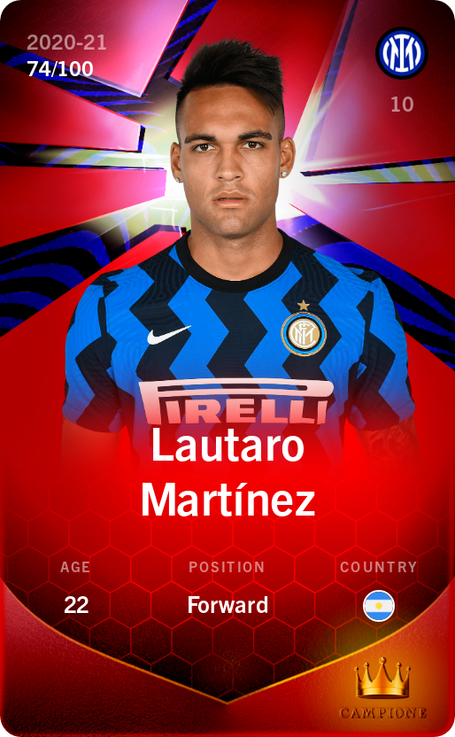Sorare - Sorare Official - Lautaro Martínez 2020-21 • Rare 74/100 - NFT # 1639729827508126709481069935773965427388706133677516677057577173204417759624