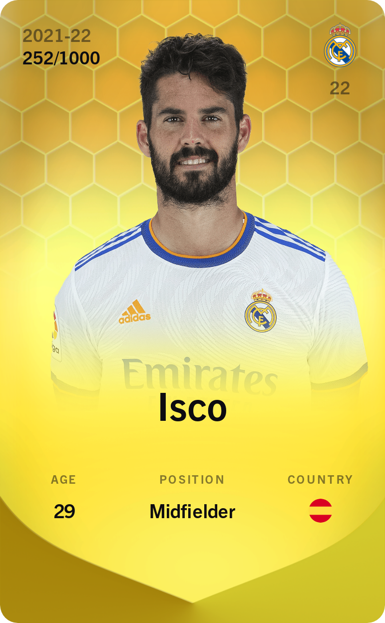 Sorare - Sorare Official - Isco 2021-22 • Limited 252/1000 - NFT # 115096817437235407101682014062198531026340447190255498056067555879585980639619