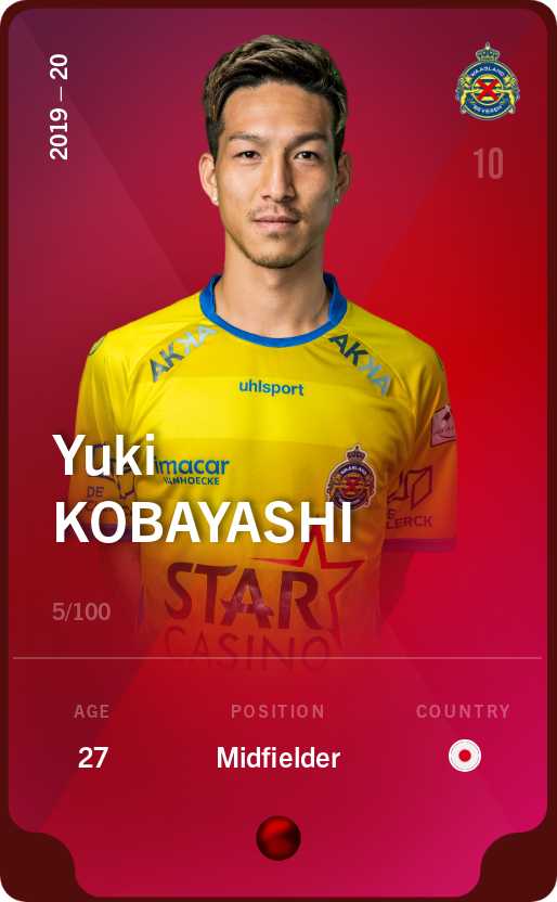 Sorare - Sorare Official - Yuki Kobayashi 2019-20 • Rare 5/100 - NFT # 112949147548735474774968313006636779820109498970476057843135542293173771108857