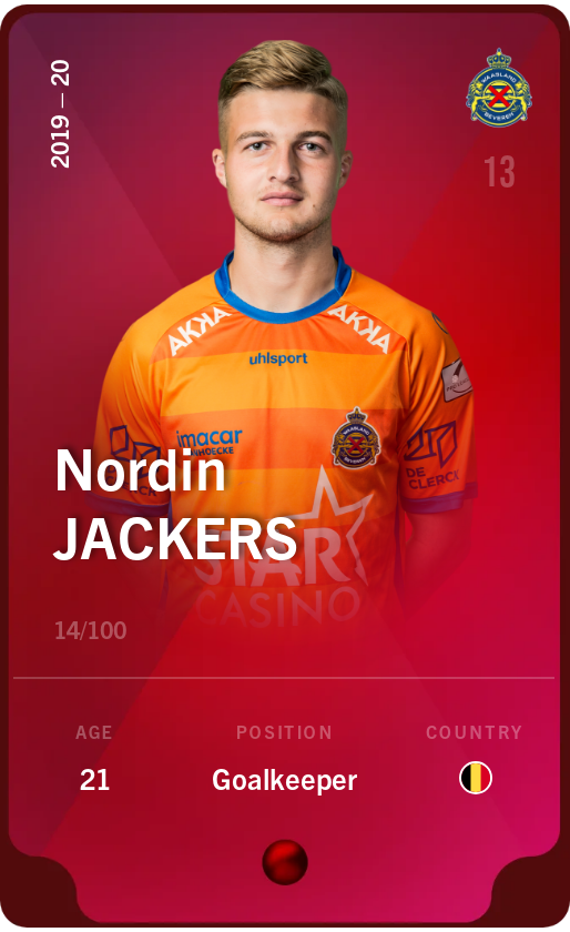 Sorare - Sorare Official - Nordin Jackers 2019-20 • Rare 14/100 - NFT # 72003203308646069676174741302456982845426864055688461393644998613800441158497