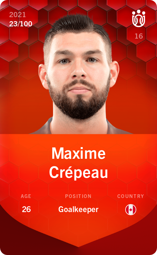 Sorare - Sorare Official - Maxime Crépeau 2021-22 • Rare 23/100 - NFT # 85031357195524359974665045464755521568629073921642745065068789030452757579888